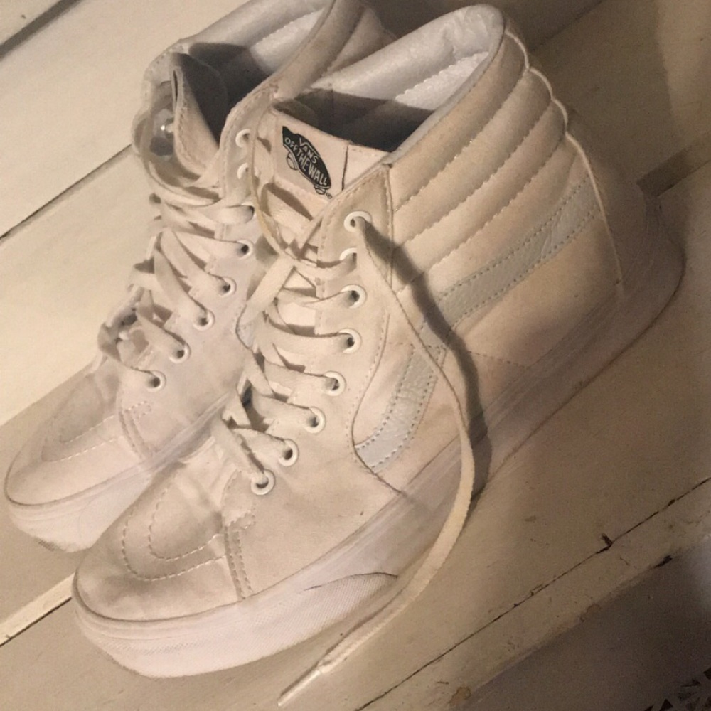 All white Sk8 Hi Vans